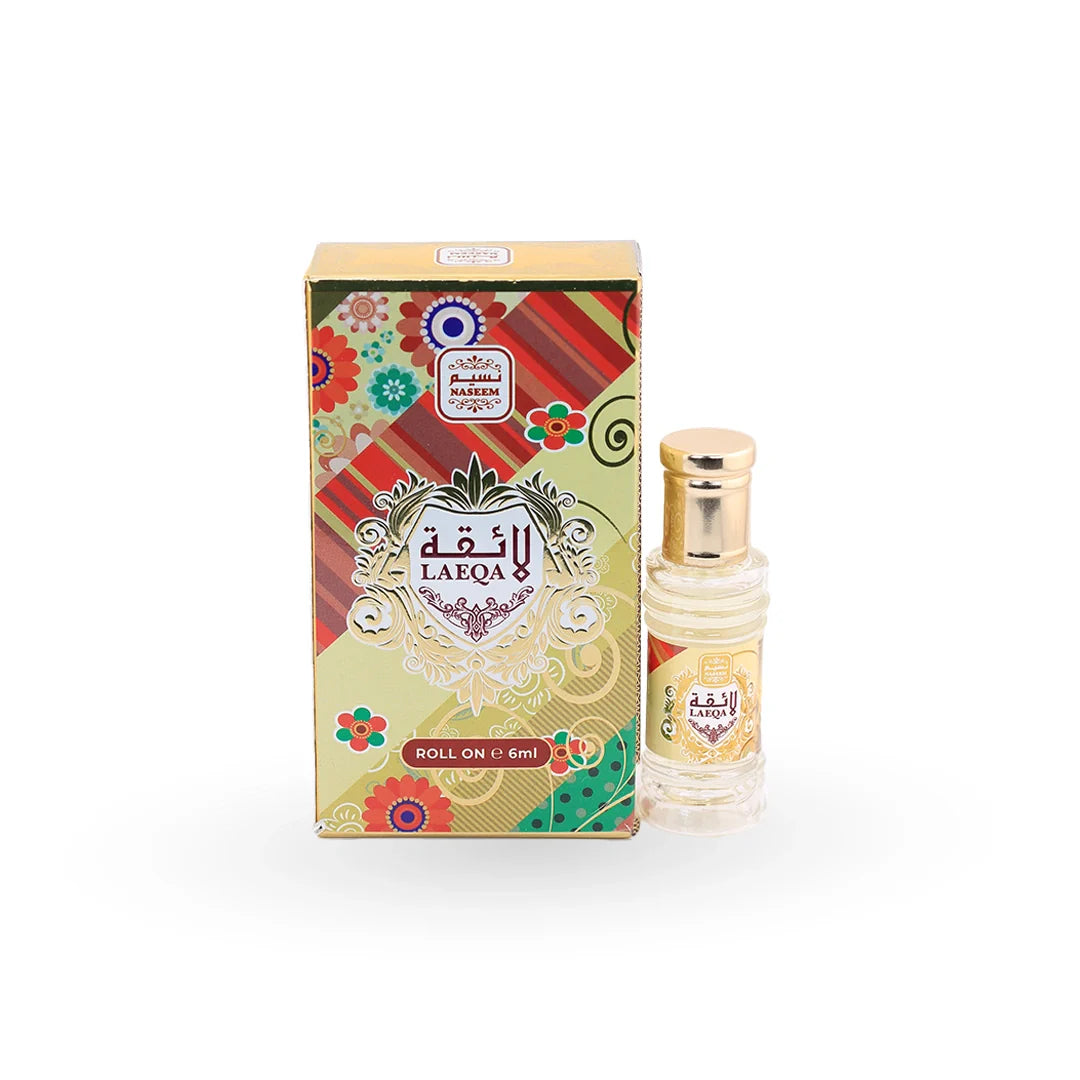 Naseem Laeqa Perfume Oil bottle with its box – unisex attar, notes of patchouli, sandalwood and lemon