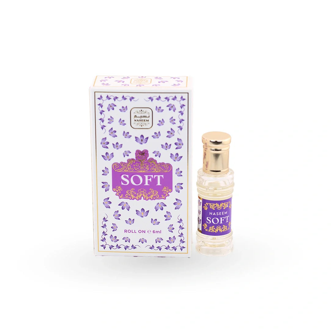Naseem Soft 1 Perfume Oil bottle with its box – unisex floral attar, notes of lily, white flowers and citrus