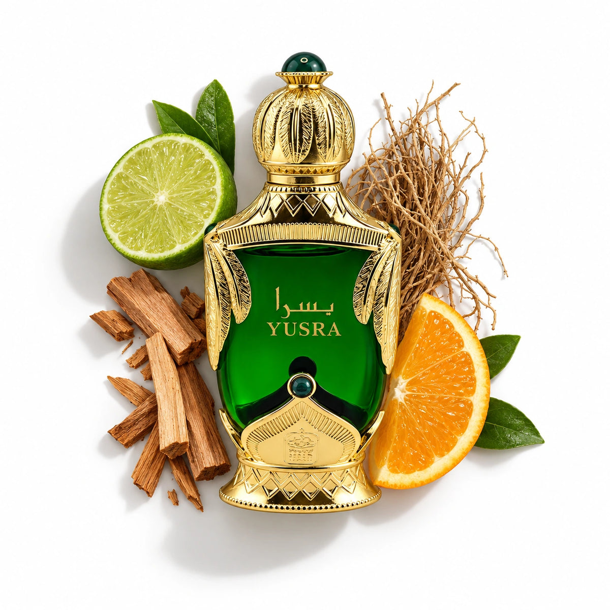 Naseem Yusra Perfume Oil 20ml bottle with lime, orange, sandalwood and vetiver