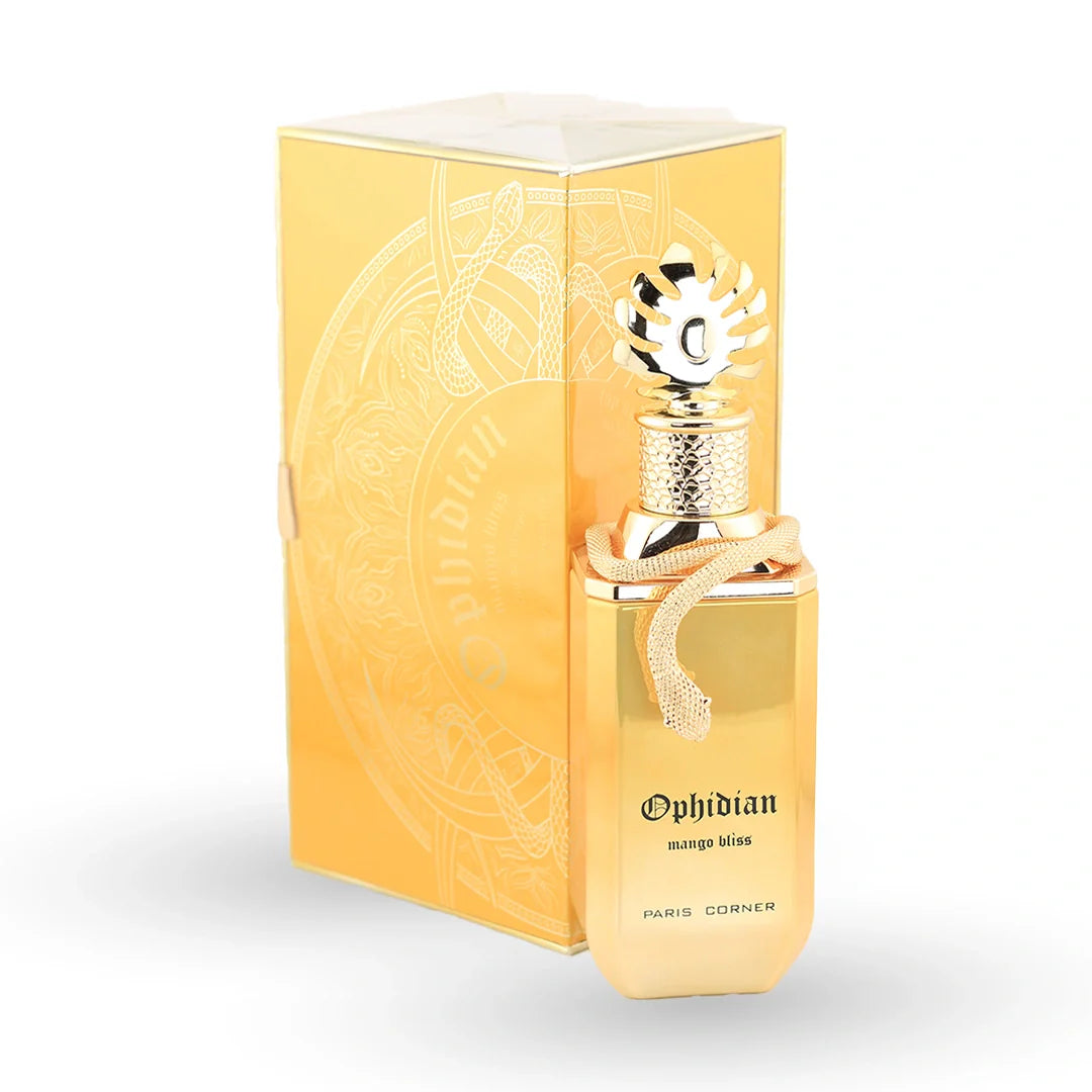 Paris Corner Ophidian Mango Bliss Eau de Parfum 100ml bottle with its box – unisex fruity woody perfume, notes of red berries, cypriol oil and ginger