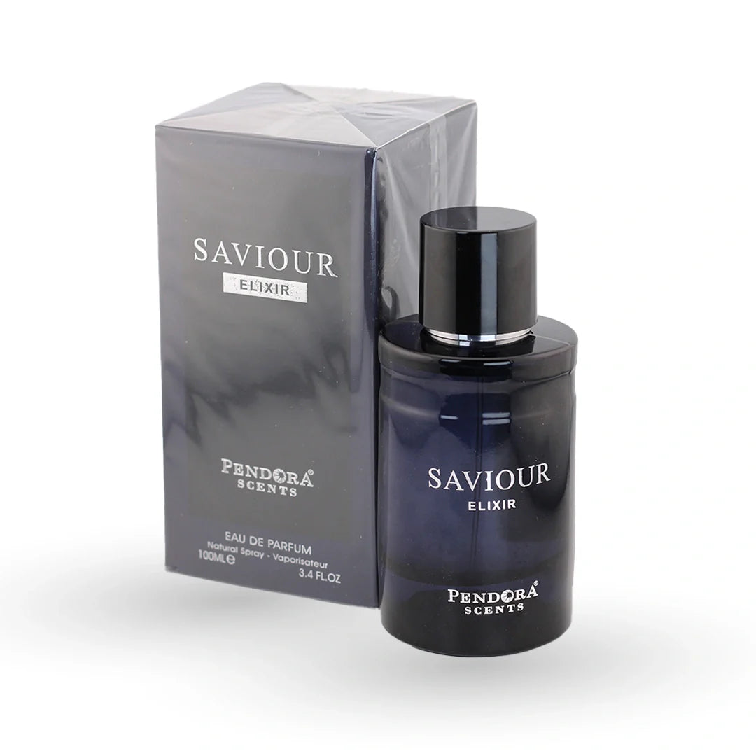 Pendora Scents Saviour Elixir Men's Eau de Parfum 100ml bottle with its box – perfume, notes of cedarwood, elemi and Calabrian bergamot