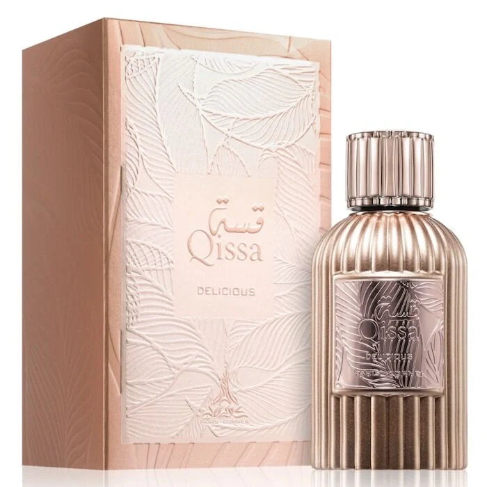 Qissa Delicious Eau de Parfum 100ml by Paris Corner featuring a sweet, elegant, and long-lasting Arabian fragrance.
