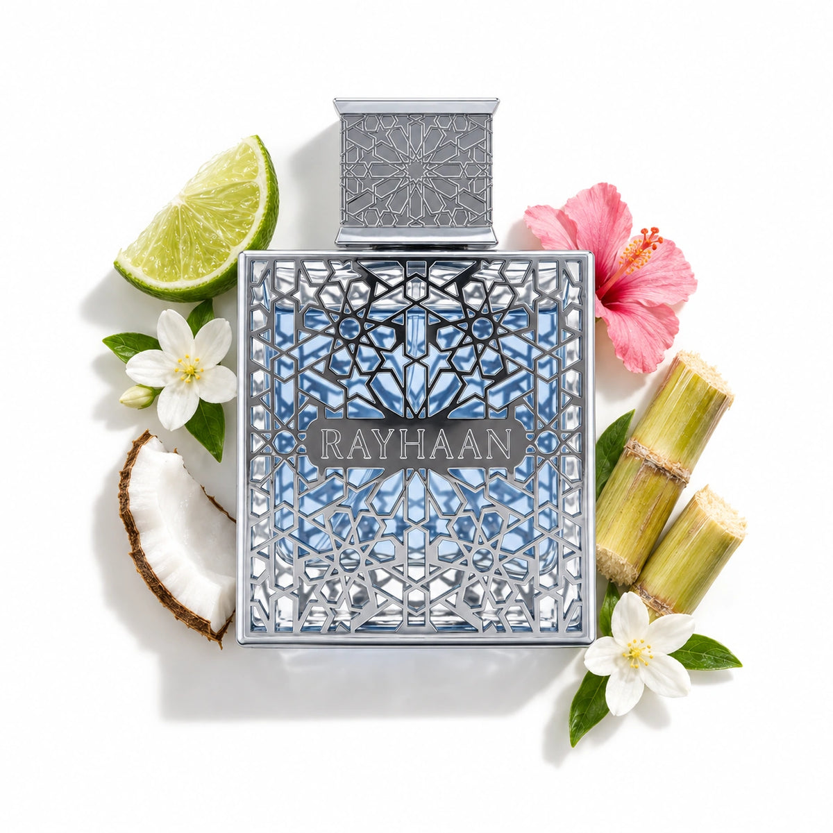 Rayhaan AQUATICA 100ML bottle with lime, coconut milk, sugar cane, jasmine and hibiscus