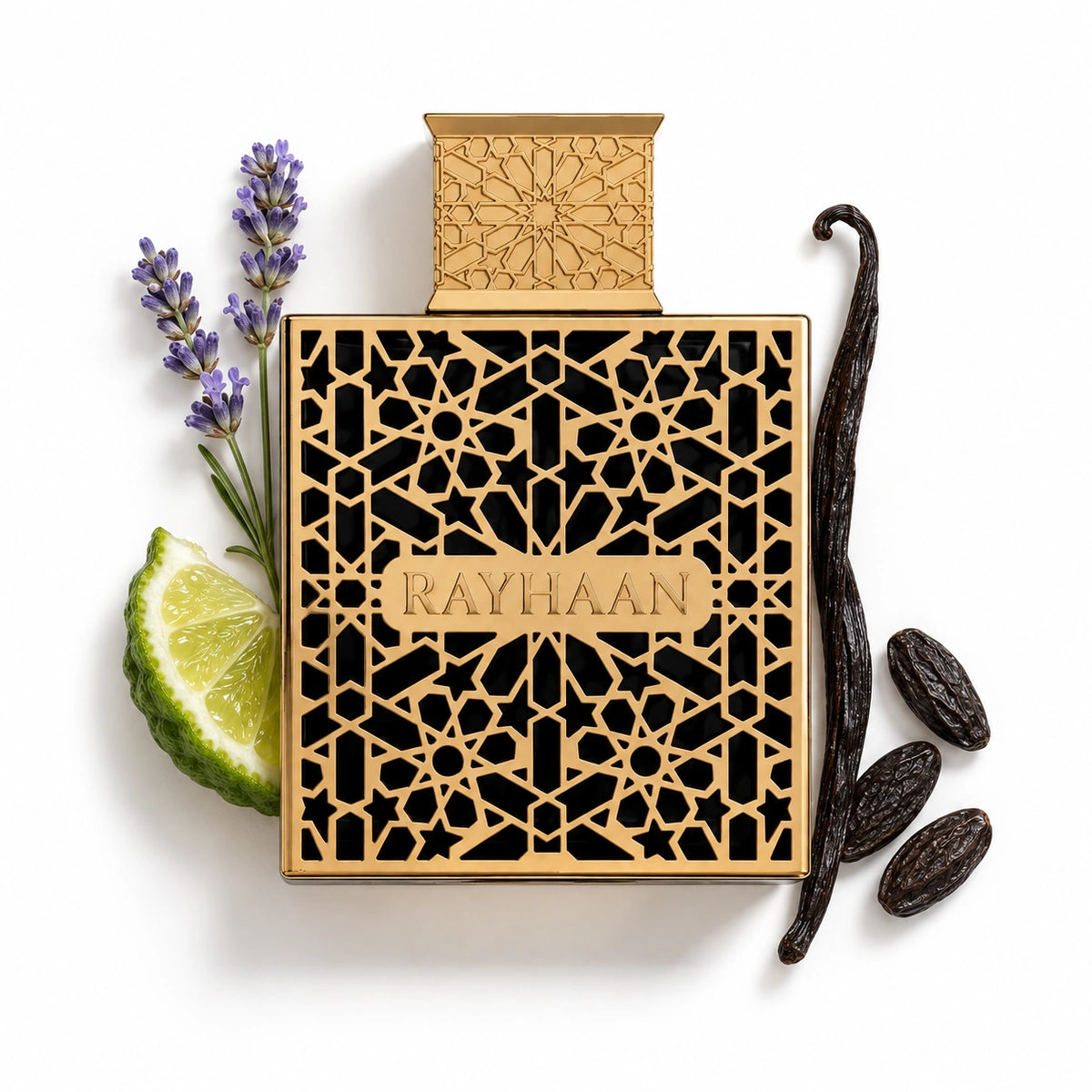 Rayhaan Elixir Eau de Parfum 100ml bottle with bergamot, lavender, vanilla and tonka – unisex perfume, notes of armoise and benzoin