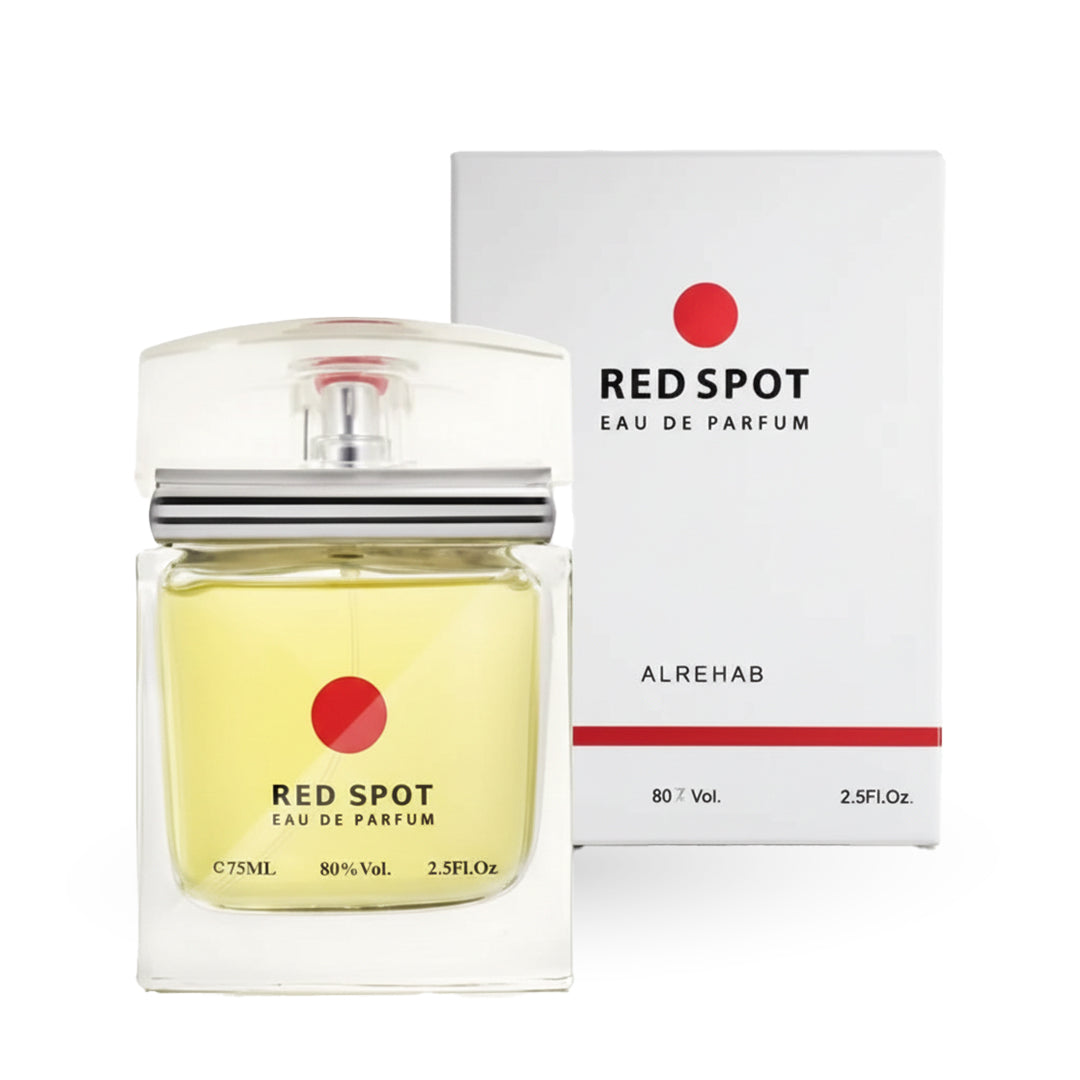 Red Spot Eau de Parfum bottle and packaging on a white background