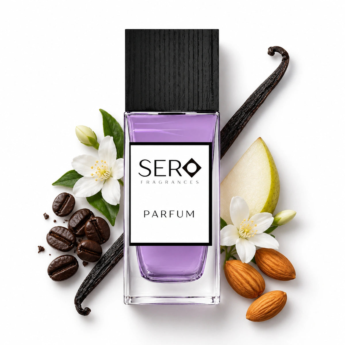 Sero Midnight Bloom Parfum 30ml bottle with coffee, vanilla, jasmine, pear and bitter almond