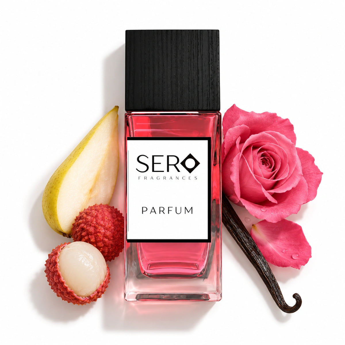 Sero Peary de Rosychee 50ml bottle with pear, lychee, turkish rose and vanilla