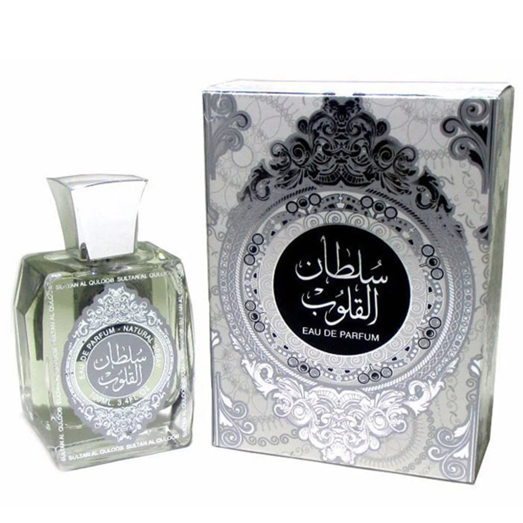 Ard Al Zaafaran Sultan Al Quloob Eau de Parfum bottle with its box – unisex floral perfume, notes of bergamot, jasmine, amber and citrus