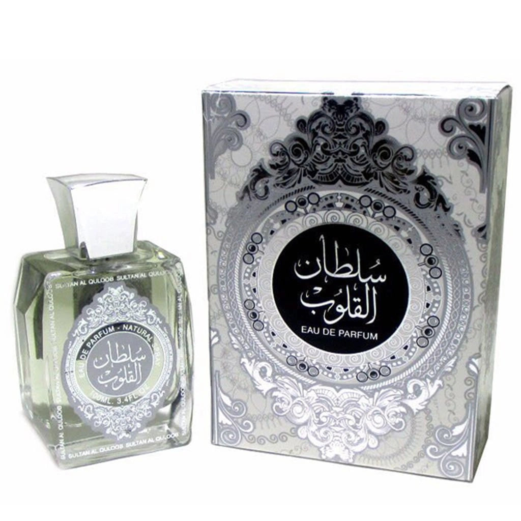 Sultan Al Quloob Eau de Parfum by Ard Al Zaafaran with crystal bottle and ornate silver packaging